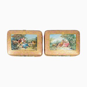 Napoleon III Period Porcelain Boxes with Brass Mounts from Sèvres, Set of 2