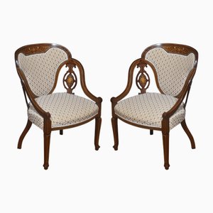 Marquetry Inlaid Mahogany Armchairs, Set of 2
