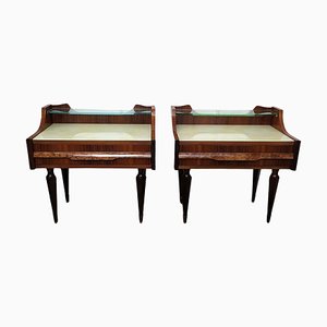 Mid-Century Italian Art Deco Nightstands in Brass and Glass, 1950s, Set of 2