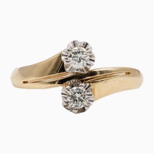 Vintage Contrarié Ring in 14k Yellow Gold with Diamonds, 1970s