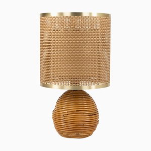 Mid-Century Rattan, Wicker and Chrome Table Lamp attributed to Vivai Del Sud, Italy, 1970s