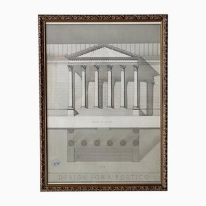Design for a Portico, Watercolor & Ink, Framed