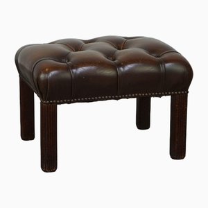 Repose-pieds Chesterfield en Cuir de Vache Marron Foncé