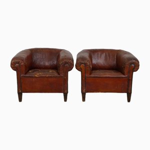 Fauteuils Club Antique en Cuir, Set de 2