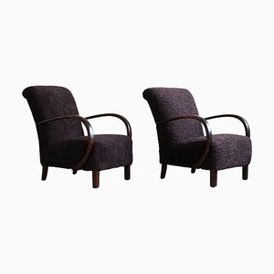 Mid-Century Danish Modern Lounge Chairs in Beech & Lambswool, 1940s, Set of 2