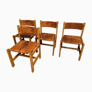 Stühle aus Leder & Ulmenholz von Maison Regain, 4 . Set