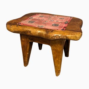 Table d'Appoint Brutaliste en Bois d'Olivier