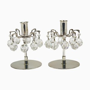Candleholders with Faceted Swarovski Crystals from J.L. Lobmeyr, Vienna, 1980s, Set of 2