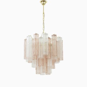 Italian Pink and Clear Glass Suspension Lamp, 1990s