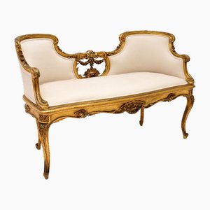 Antique French Carved Gilt Wood Settee, 1880s