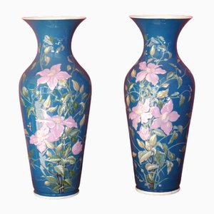 Vintage French Painted Porcelain Vases, 1920s, Set of 2