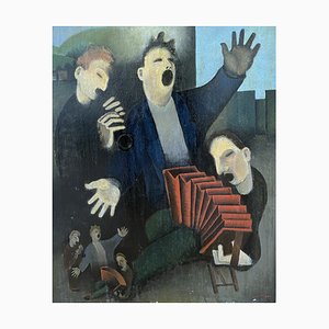 Xavier Albert Fiala, Petit orchéstre de rue avec accordéon et clarinette, 1938, Oil on Wood