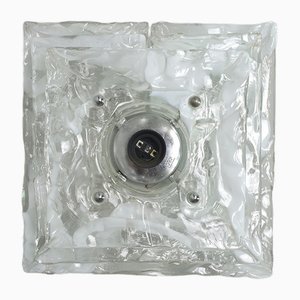 Lámparas de pared vintage de cristal de Murano transparente y blanco de Mazzega, años 70. Juego de 3