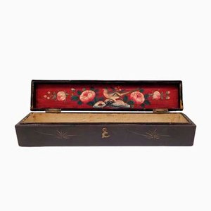 Fan Box in Lacquered Wood and Silk, 1800s
