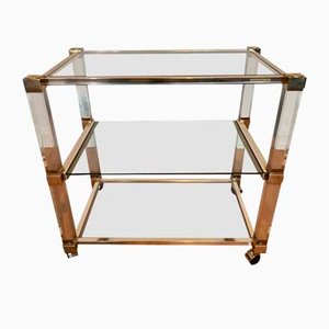 Art Deco Bar Trolley in Gold and Glass by Pierre Vandel, 1970s