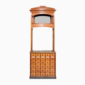 Antiker verspiegelter Apothekerschrank aus Eiche, 1900er