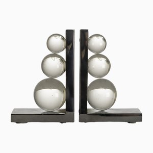 Sujetalibros de metal y bolas de cristal de Jacques Adnet, años 30. Juego de 2