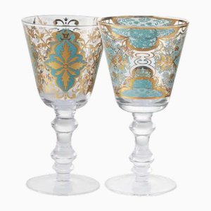 Turquoise Damascus Chalice Glasses by Livellara, Set of 2