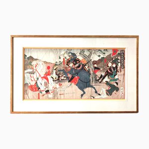 Artiste Japonais, Triptyque, 19ème Siècle, Gravure Sur Bois