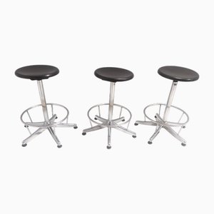 Vintage Black Plastic and Chromed Metal Revolving and Adjustable Stool, Italy, 1960s