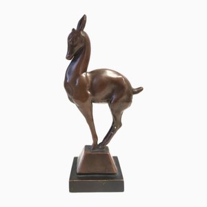 Vintage Coppered Ceramic Roe Deer Decorative Figurine, Italy, 1930s