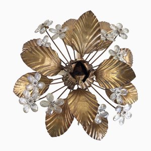 Mid-Century 4-Light Ceiling Light in Golden Metal and Crystal in the style of Maison Baguès, 1960s