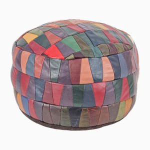 Vintage Ottoman in Colorful Leather Patchwork, Ibiza, 1970s