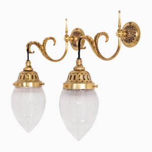 Brass Osler / Holophane Wall Lamps, 1920s, Set of 2