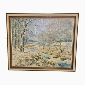 J. Kayser, Winter Landscape, 1950s, Huile sur Toile, Encadrée