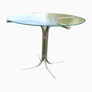 Mesa de comedor Bauhaus de cromo y vidrio