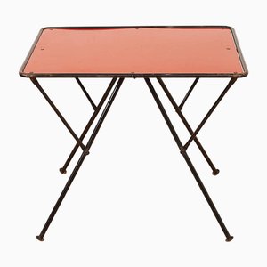 Folding Table in Tubular Steel Frame Painted Black, Pavatex Top with Red Synthetic Resin Covering, 1950s
