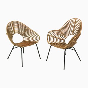Vintage Rattan Lounge Chairs by H. Broekhuizen for Rohé Noordwolde, the Netherlands, 1960s, Set of 2
