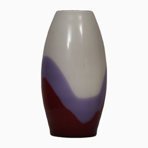 Vaso Vivarini La Formia in vetro di Murano rosso viola e bianco, anni '80