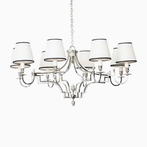 8 Lights Nickel Metal Chandelier by Maison Charles, 1960s