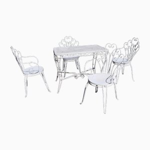 Set da giardino in ferro bianco con tavolo e poltrone, anni '70, set di 5