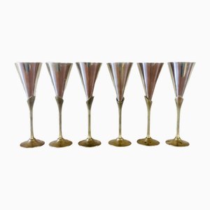 Vintage Silver Plated & Brass Champagne Glasses, Set of 6