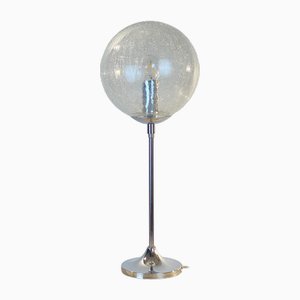 Lámpara de mesa de cromo y vidrio craquelado, años 70