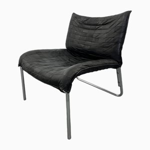 Mid-Century Scandinavian Black Patchwork Leather Lounge Chair from Ikea, 1980s