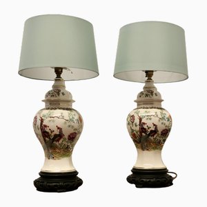 Vintage Oriental Porcelain Vase Lamps, 1920s, Set of 2
