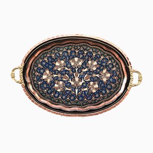 Hand Carved Clove Copper Serving Tray with Handles