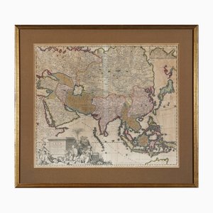 Ancienne Carte de l'Asie : Exactissima Asiae Delineatio in Praecipuas Regiones Gravure sur Cuivre Colorée à la Main Originale par Carel Allard, 1694