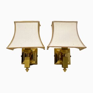 Brass Wall Lamps with Fabric Lampshades from Herda, 1970s, Set of 2