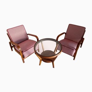 Vintage Chairs and Coffee Table by Jindřich Halabala for Up Závody, 1940, Set of 3