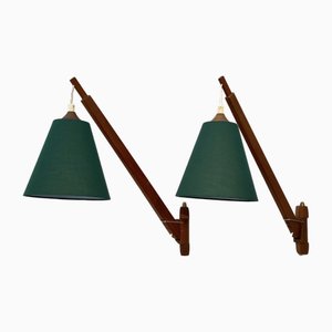 Mid-Century Swedish Telescope Wall Lamps in Teak and Brass, 1950s, Set of 2