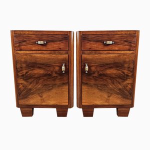 Art Deco Bedside Tables in Walnut Root with Drawer, 1940, Set of 2