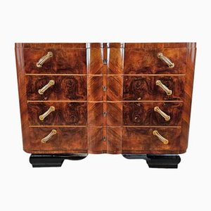 Art Deco Chest of Drawers in Walnut Root Briar with Lacquered Feet, 1930s