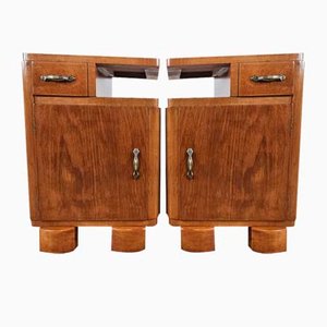 Briar Bedside Tables with Brass Handles, 1940s, Set of 2