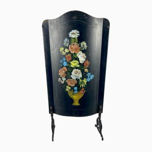 Fire Screen in Hand Painted Sheet Metal Spark Guard, France, 1920s