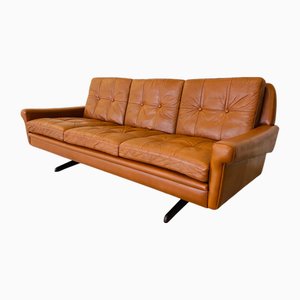 Canapé Mid-Century Vintage pour 3 Personnes en Cuir Cognac par Svend Skipper, Danemark, 1970s