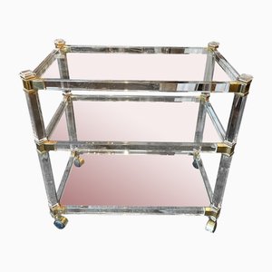 Hollywood Regency Italian Acrylic Glass and Brass Bar Cart attributed to Fratelli Orsenigo, 1980s